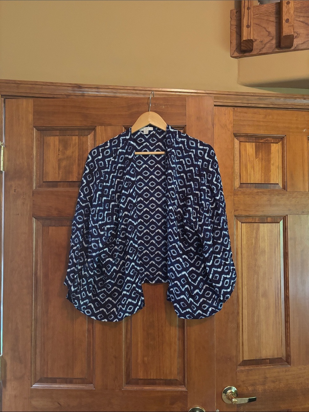 LOFT Navy Blue and White Geometric Open Front Tunic